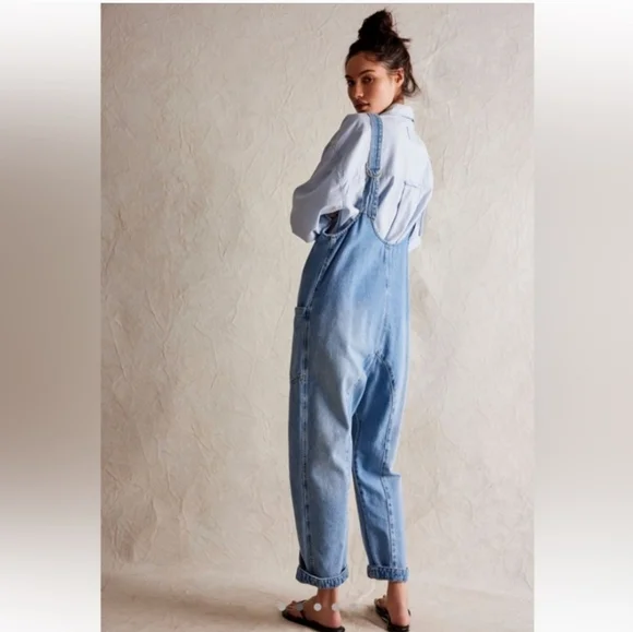 Free People We the Free High Roller Jumpsuit Blue Denim Extra Large XL - Picture 2 of 11